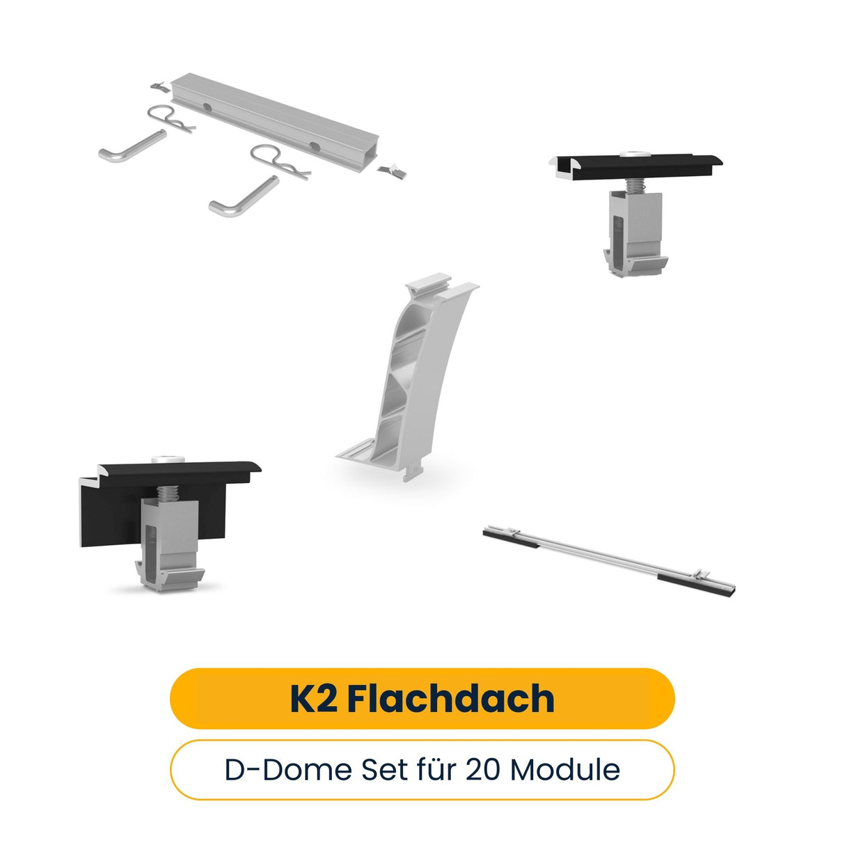 [NEU] K2 D-Dome Flachdach Set für 20 Module (für Ost/West Aufständerung)