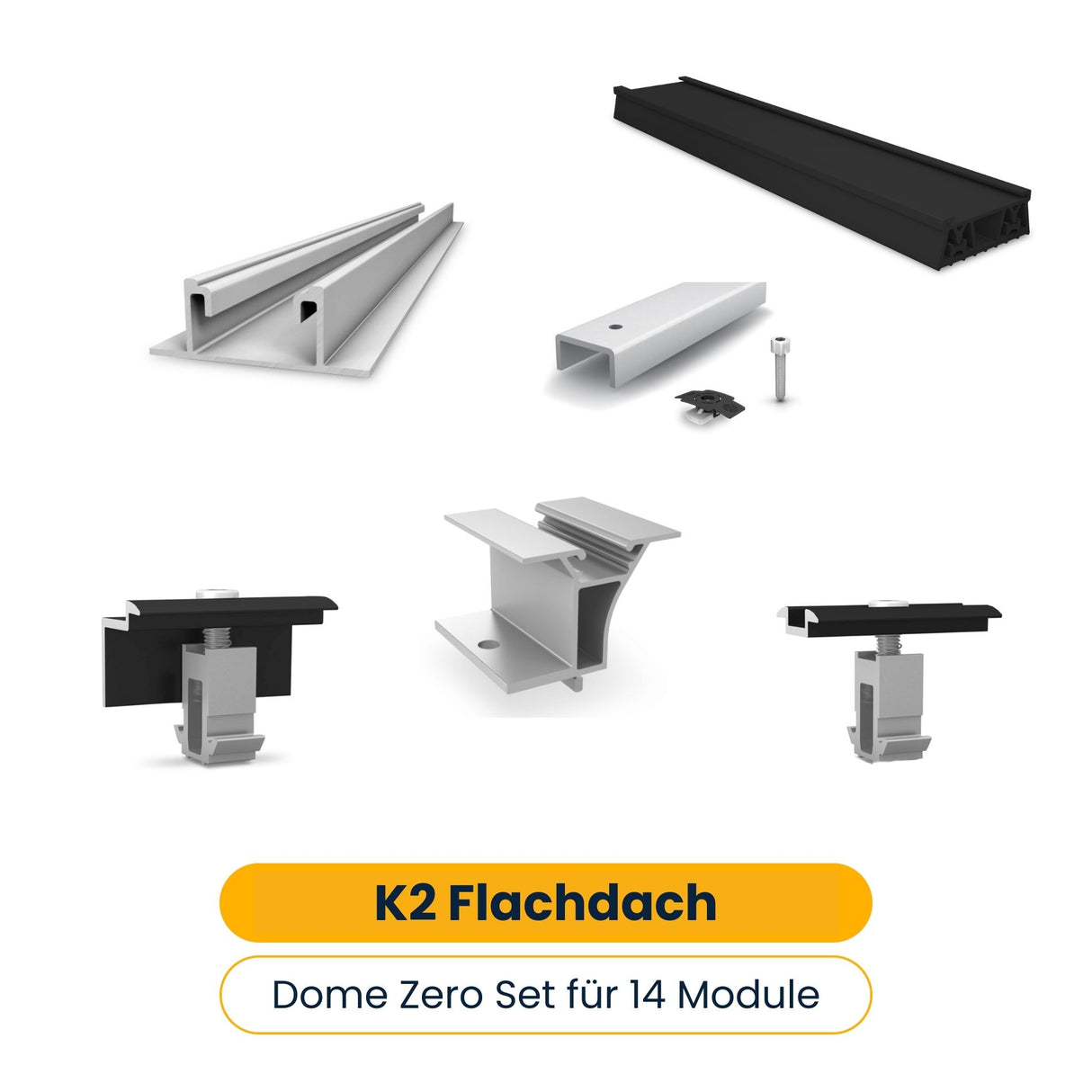 [NEU] K2 Dome Zero Flachdach Set für 14 Module (für dachparallele Montage)