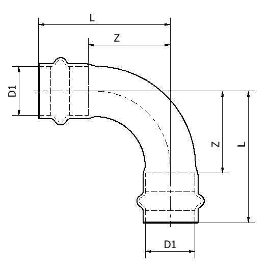 Bogen B-press  22mm  90 Grad Kupfer P5002 [10 Stück]